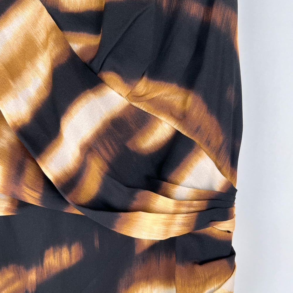 VTG Ann Taylor Silk Dress 12 Brown Animal Print Stretch Sleeveless Surplice - Picture 12 of 16